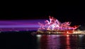 Colourful red and blue light beams on Sydney Opera House Royalty Free Stock Photo