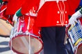 Colourful red closeup of british military drummer