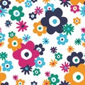 Colourful Retro Graphic Large Scale Daisies Blooms on White Background Vector Seamless Pattern Royalty Free Stock Photo