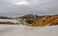 Colourful rhyolite mountains under snow, Laugavegur hiking trail, Fjallabak Nature Reserve, Highlands of Iceland, Europe Royalty Free Stock Photo