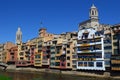Colourful riverside apartments, Girona Spain Royalty Free Stock Photo