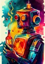 Colourful Robot drinking beer