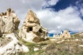 Colourful rock formations. Fairy Chimney or Multihead stone mushrooms. Phallic rock in Cappadocia, turkey. Royalty Free Stock Photo