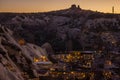 Colourful rock formations at night. Fairy Chimney or Multihead stone mushrooms. Phallic rock in Cappadocia, turkey.