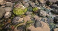 Colourful rocks at Devgad Beach during sunset,Sindhudurga,Maharashtra,India Royalty Free Stock Photo