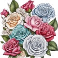 colourful Rose flowers, tattoo art styles