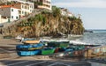 Colourful sailing fisher man boats in Camara de Lobos port, Madeira, Portugal, October 10, 2019
