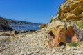 Sandstone rock formations on the Cantabrian coastline. Mount Jaizkibel, Basque Country, Spain