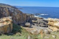 Sandstone rock formations on the Cantabrian coastline. Mount Jaizkibel, Basque Country, Spain