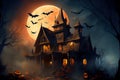 Colourful Scary Halloween House Generative AI Illustration