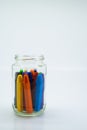 Colourful school supplies, stationery on white background - space for caption Royalty Free Stock Photo