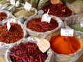 Colourful selection of spices in market, Syracuse, Sicily, Italy