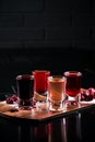Colourful set of alcoholic cocktails in shot glasses shooters Royalty Free Stock Photo