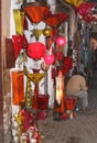 Shop in the Souk sells fairytale shaded lamps, Marrakech, Marocco Royalty Free Stock Photo