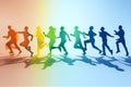 Colourful shadow boys together people silhouettes dancing joy fun design group disco Royalty Free Stock Photo