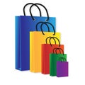 Colourful shopping bags in line, isolated, vector illustration Royalty Free Stock Photo