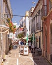 Colourful side street in Tavira, Portugal.