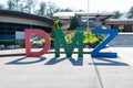 Colourful sign for the Demilitarised Zone, on the North-South border in Korea at the third tunnel sight