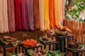 Colourful silk thread and natural colour dye raw material Royalty Free Stock Photo