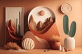Colourful Simple Organic Shapes in Earth tones that represent mindful living Generative AI Illustration