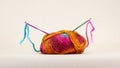 Colourful single ball of wool with crochet hooks and thread Royalty Free Stock Photo