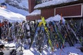 Colourful Skis at the Trubsee Terrasse.