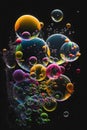 Colourful soap bubbles on black background. Computer generated graphics. Royalty Free Stock Photo
