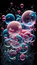 Colourful soap bubbles on black background. Computer generated graphics. Royalty Free Stock Photo