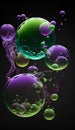 Colourful soap bubbles on black background. 3D illustration. Royalty Free Stock Photo
