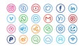 Colourful Social media Icons on circles vector set