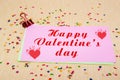 colourful sparlking stars, hearts and moons on pink paper and yellow background. Happy Valentine s day. Royalty Free Stock Photo