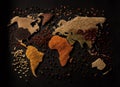 Colourful spices world map Royalty Free Stock Photo