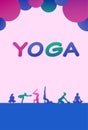 Colourful sports people silhouette, group of diversity yoga poses woman, successful team relationships concept vertical