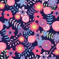 Colourful Spring Flowers on dark blue background.