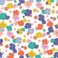 Colourful spring summer scattered flowers seamless repeat vector pattern background.