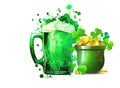 Colourful St Patrick\'s Day Scene, Traditional Irish Beer and Pot of Gold