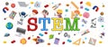 Colourful STEM education logo with learning elements