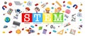 Colourful STEM education logo with learning elements