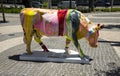 Colourful strip painted cow in Perth City as part of CowParade event in November 2016