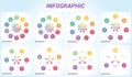 Colourful striped circles, templates for infographics for 3,4,5,6,7,8,9,10 positions