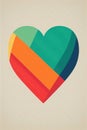 Colourful striped heart on blue background, created using generative ai technology