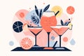 Colourful summer cocktail drink. Flat illustration style. Generative ai