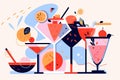 Colourful summer cocktail drink. Flat illustration style. Generative ai