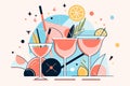 Colourful summer cocktail drink. Flat illustration style. Generative ai