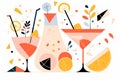 Colourful summer cocktail drink. Flat illustration style. Generative ai