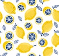 Colourful summer pattern with fresh lemons