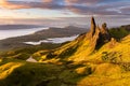 Colourful sunrise at Scotlands most iconic viewpoint; The Old Man of Storr on the Isle of Skye. Royalty Free Stock Photo