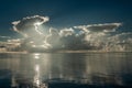 Colourful sunset in tropical islands with blue sky orange clouds and sun rays in Indian Ocean in Maldives Royalty Free Stock Photo