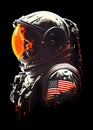 Colourful Surreal Americal Astronaut on a dark planet Generative AI Illustration