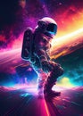 Colourful Surreal Astronaut Surfing in Space Generative AI Illustration